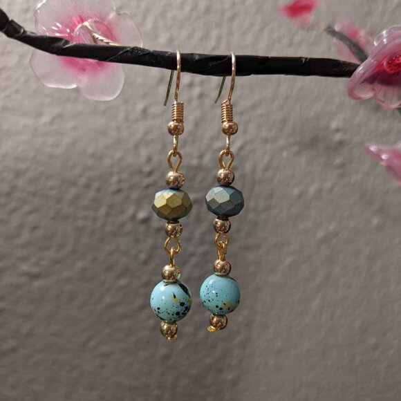 Handmade Jewelry - SOLD Speckled Teal Drop Earrings